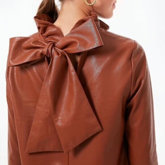 Tuckernuck Cognac Faux Leather Faye Tie Long Sleeve Top Size Medium - Picture 1 of 7